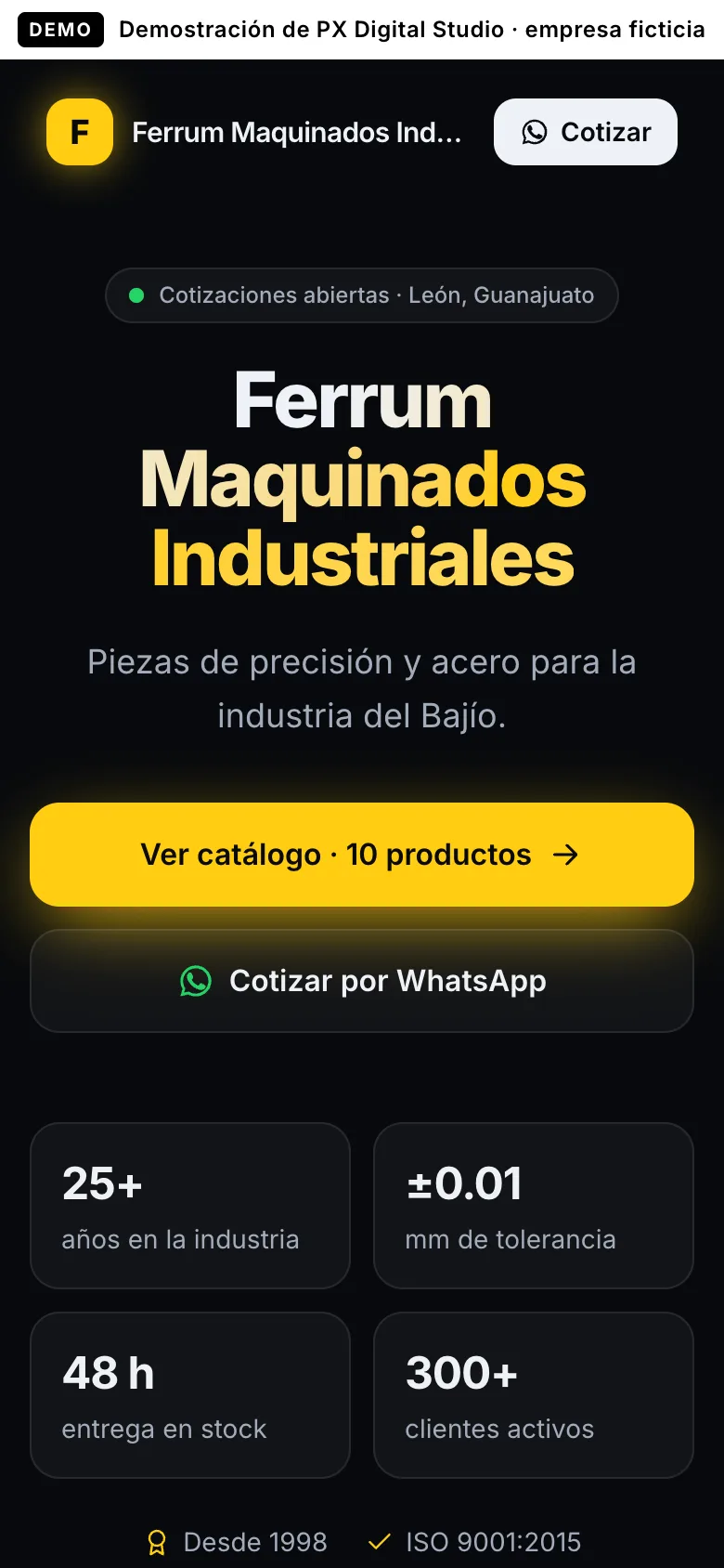 Catálogo de demostración de una empresa industrial abierto en un iPhone