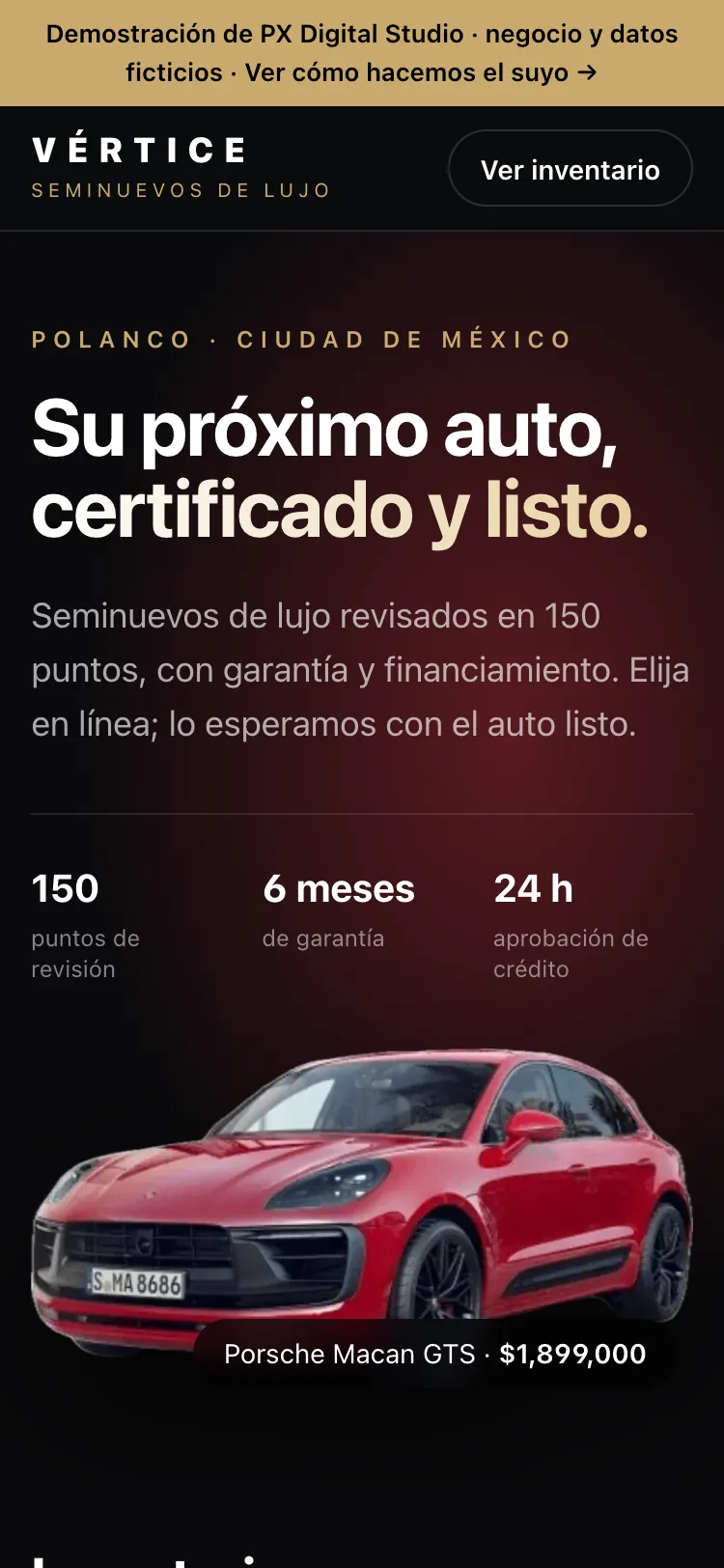 Sitio de demostración de una agencia ficticia de autos seminuevos de lujo