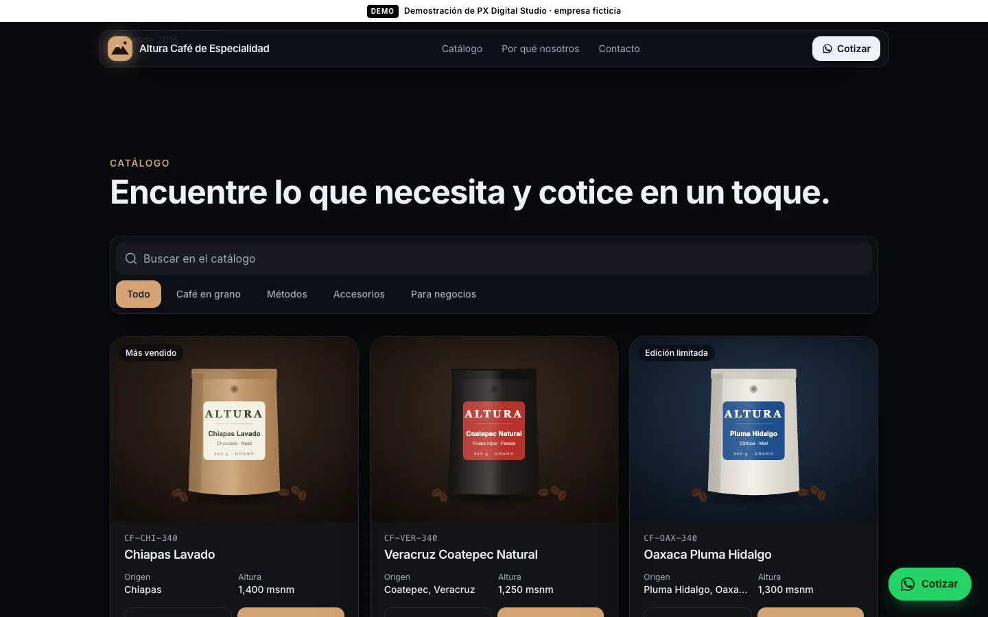 Demo catalog on desktop