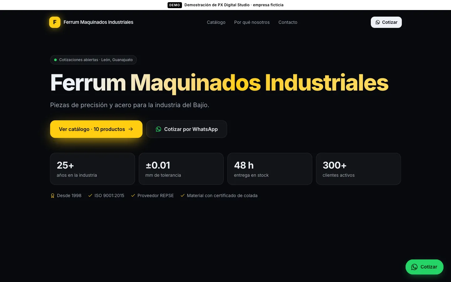 Catálogo de demostración en escritorio