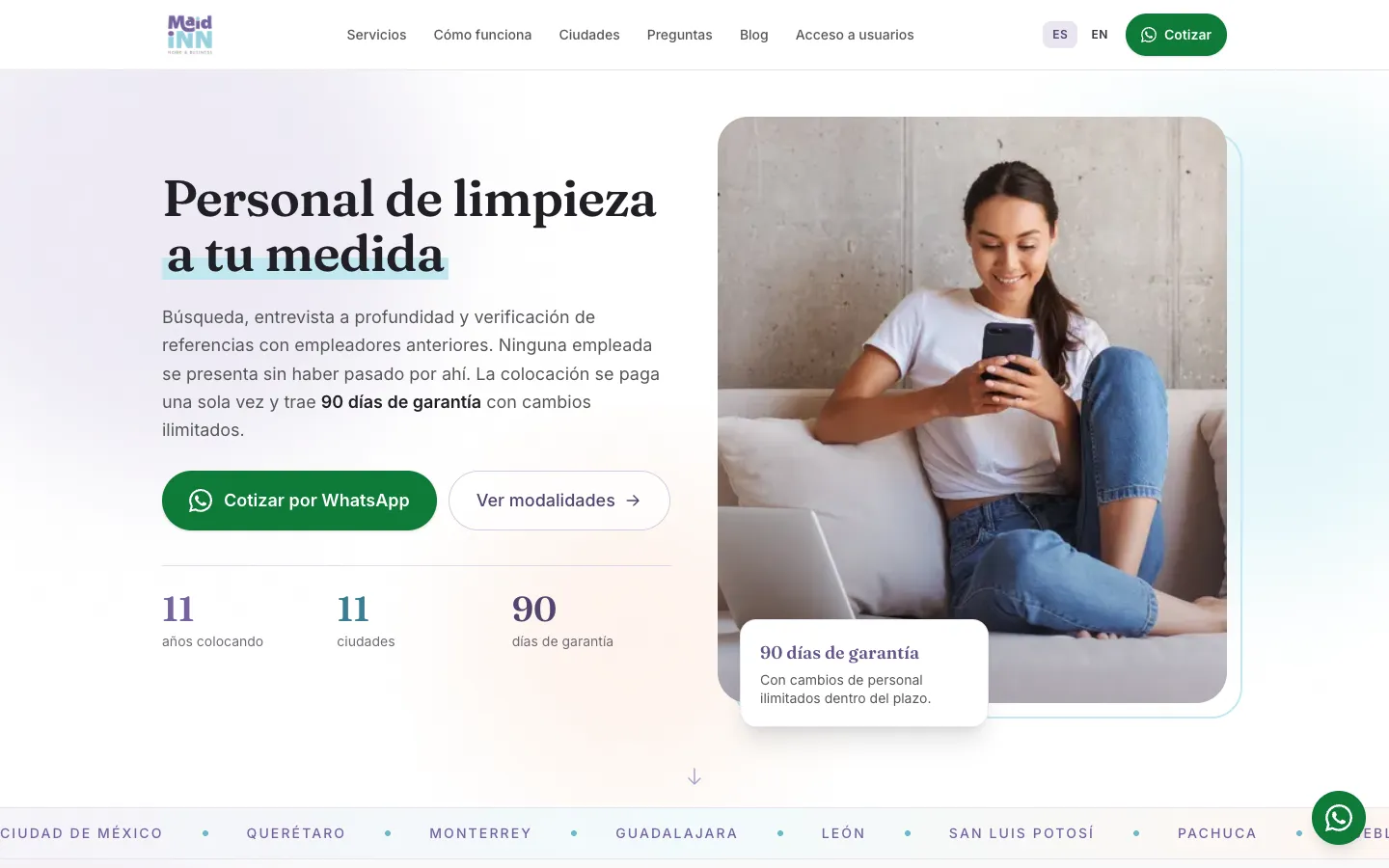 Sitio de Maid Inn en escritorio