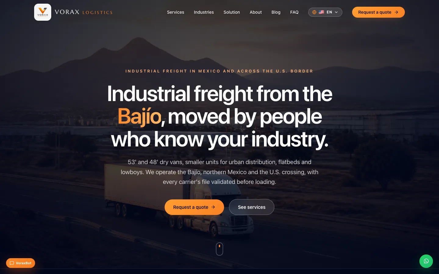 Sitio de Vorax Logistics en escritorio
